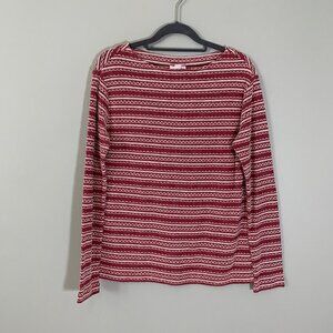 J. Jill red‎ white striped textured long sleeve pullover shirt top blouse